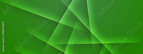 Fresh green background with sharp overlapping triangles and translucent glowing geometric facets