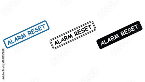 Three alarm reset stamps in different colors on a white background