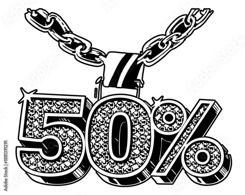 50 Percent Discount Pendant With Chain Sale Promotion Illustration Isolated On White Background