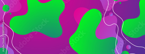 Abstract background featuring colorful fluid shapes in purple green and pink with elegant white flowing lines