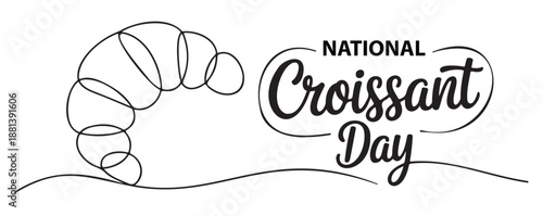 Croissant Line Art on National Croissant Day Vector on a White Background
