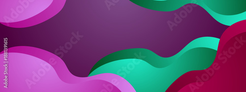 Aesthetic liquid style background with layered purple teal and pink wavy shapes on a dark violet base