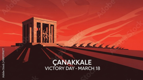Monument at sunset with text anakkale victory day march 18 symbolizing triumph and commemoration