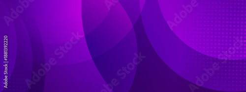 Deep violet and purple background with overlapping round shapes and halftone texture