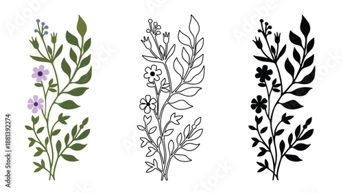 A seamless nature pattern illustration featuring a decorative vector set of wheat ears with vintage floral leaves and spring branch ornaments for a summer plant wallpaper design