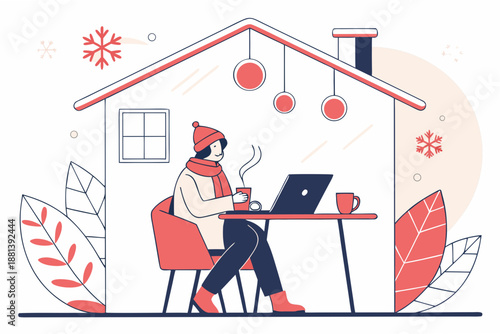 Cozy Winter Work From Home Illustration  Clean Vec (2) Vector Icon Illustration