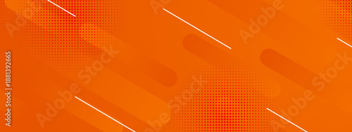 Warm orange gradient background with diagonal rounded shapes and subtle halftone textures