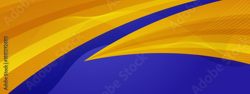 Professional abstract design with sharp yellow diagonal waves over a deep blue background with fine line details