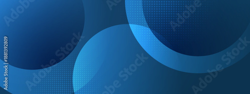 Minimalist dark blue background featuring overlapping translucent circles and halftone patterns