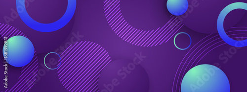 Abstract purple background with neon cyan rings and geometric stripe patterns for a futuristic aesthetic