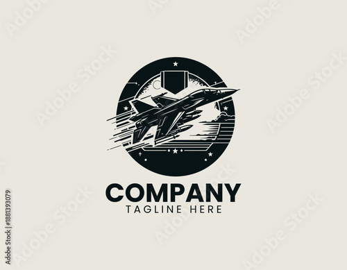 F35B fighter jet black vector logo illustration