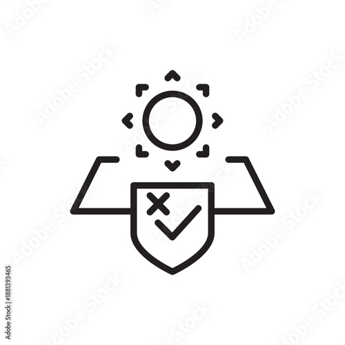 UV protection test icon symbolizing textile solar resistance and UPF certification, representing sun shielding verification, apparel skin protection standards, and nautical fabric safety testing.
