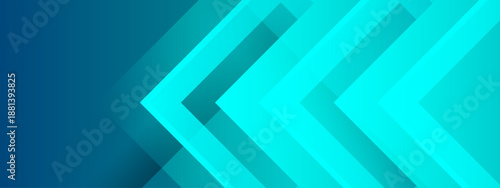Modern cyan and blue geometric background featuring overlapping arrow shapes and diagonal stripes