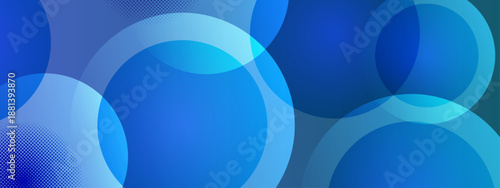 Professional blue and cyan background with overlapping circular shapes and halftone textures