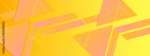 Vibrant yellow and orange abstract background featuring layered geometric triangles and diagonal stripes with soft shadows and gradients