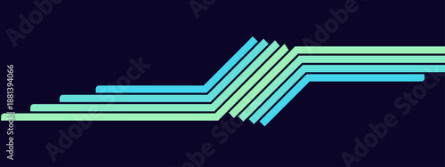Abstract dark background featuring a series of parallel cyan and green horizontal lines that bend into a geometric wave
