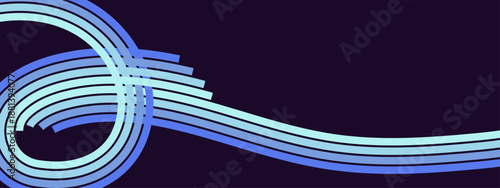 Deep blue background with elegant curving parallel lines forming a circular loop and a smooth wave motion