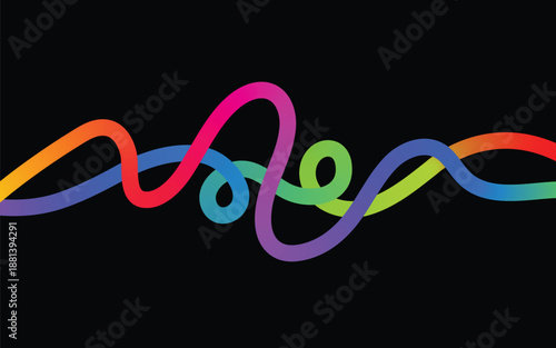 Vibrant multicolored neon light waves on black background