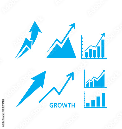 Growth Icon Set for Business, Analytics and Financial UI Design