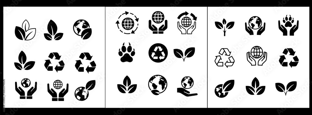 Fototapeta premium Environmental vector icons set eco friendly symbols and logos