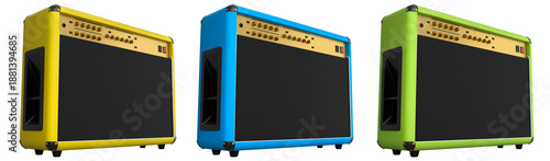 Obraz na plátně Set of classical electric and acoustic guitar amplifier isolated on white background