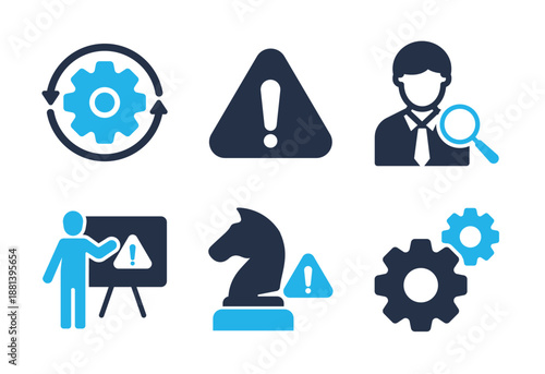 Risk Management and Strategy icon set. Solid glyph series icons