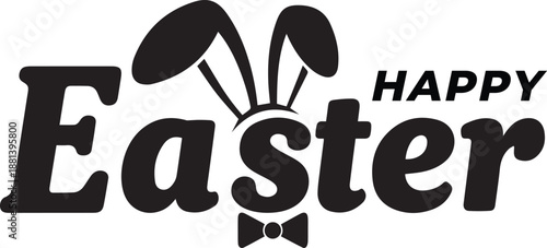 happy easter lettering with bunny`s ears Silhouette vector black on a white background