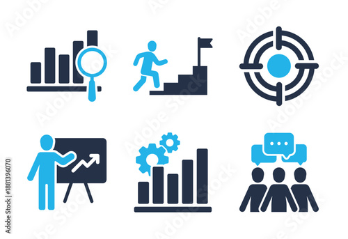 Growth and Performance Analysis icon set. Solid glyph series icons