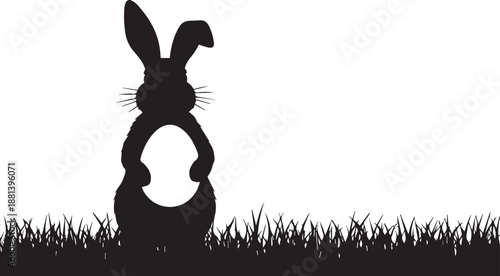 Easter bunny holding egg Silhouette vector black on a white background