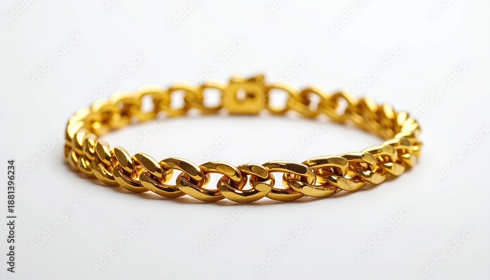 Fototapeta premium Elegant Gold Chain Bracelet on White Background, Jewelry.