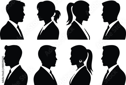 Monochrome Executive and Staff Silhouette Set, Diverse Male and Female Professional Avatars, vector, illustration, silhouette.