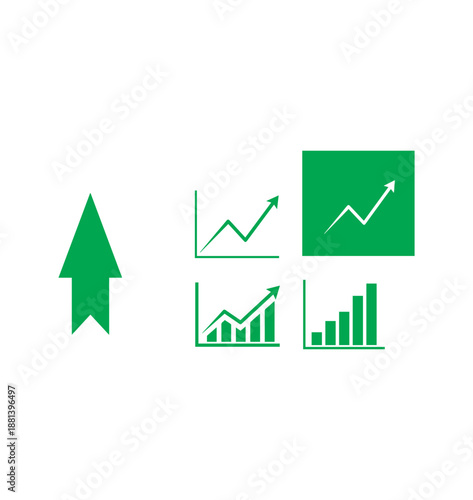 Green Growth Icon Set for Business, Finance and Analytics UI Design