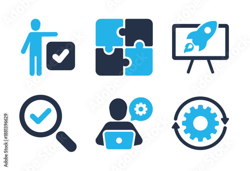 Collaboration and Project Execution icon set. Solid glyph series icons