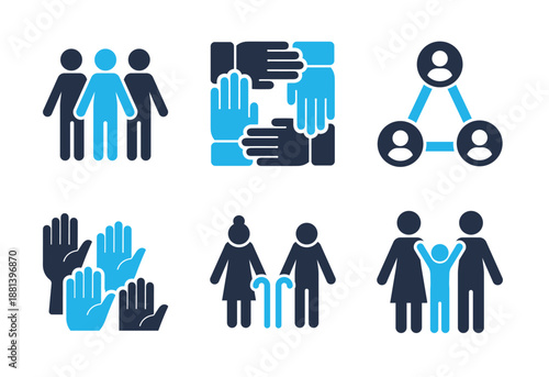 Community and Family Support icon set. Solid glyph series icons