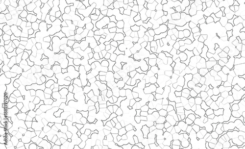 Intricate black and white abstract pattern with scattered shapes and lines