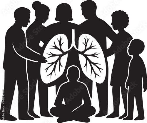 Silhouette Illustration of a Diverse Community Supporting Lung Health and Respiratory Wellness Awareness