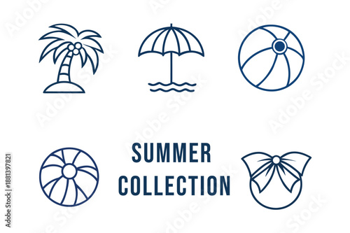 Summer collection silhouette icons featuring beach and tropical elements