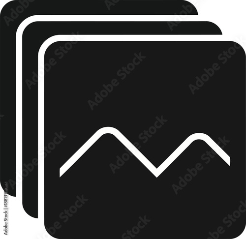 Stacked image icons with mountain landscape silhouette