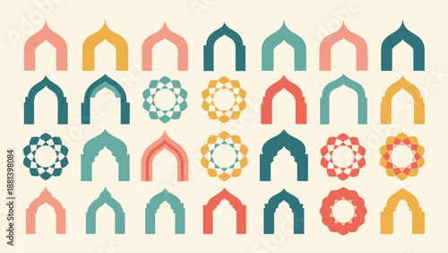 Colorful Islamic Arch and Geometric Pattern Collection for Ramadan and Eid Celebrations.