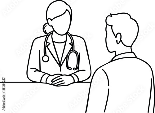 Minimalist Medical Appointment Illustration, Patient Consultation with Female Physician, vector, illustration, silhouette