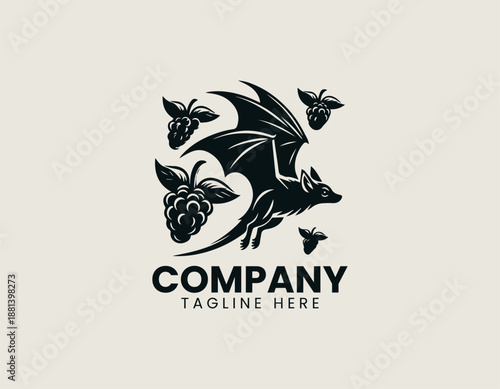 Flying fox fruit bat black vector logo illustrator
