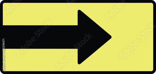 Black arrow pointing right on yellow background with black border