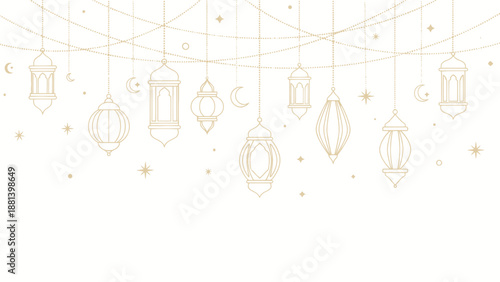 Elegant Ramadan Lanterns Hanging Decoration Minimalist Outline Design.