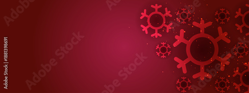 Deep maroon background with large stylized red snowflakes and shimmering light effects