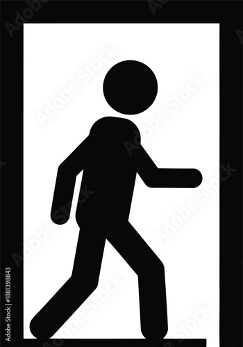 Black silhouette of a person walking through an open doorway