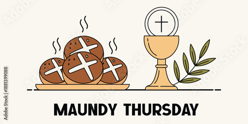 Maundy Thursday Illustration of Holy Communion Bread and Chalice