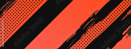 High contrast abstract background with red and black diagonal brush strokes and halftone patterns