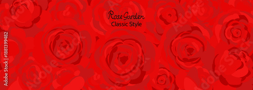 真っ赤なバラがぎっしり詰まった横長背景イラスト