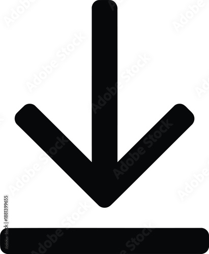 Black download icon with rounded bottom line on white