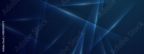 Dark blue background with intersecting sharp light rays and crystalline geometric shapes